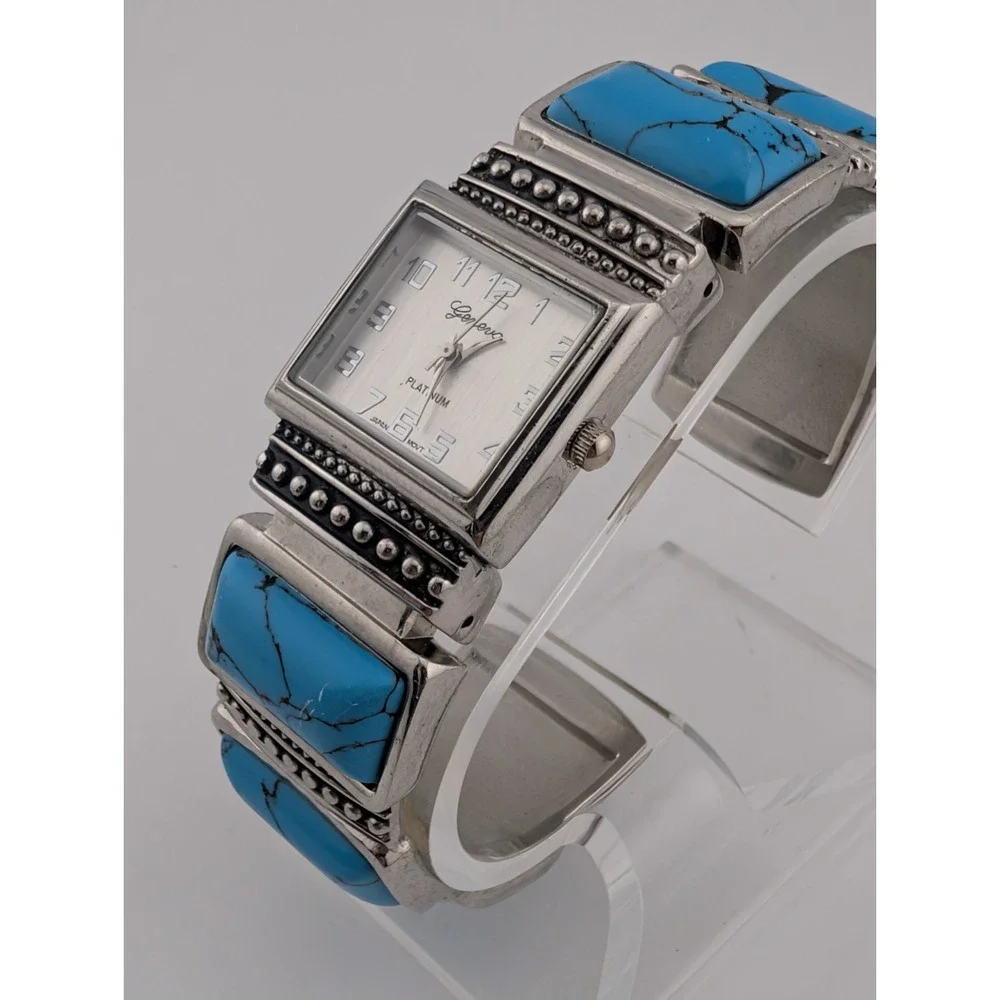 Geneva Platinum Women's Southwest Turquoise Watch Bangle Band- New Battery